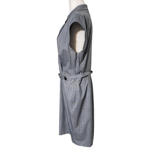Banana Republic Sleeveless Gray Plaid Belted Wrap Dress Size 14 Womens Workwear - Picture 2 of 7